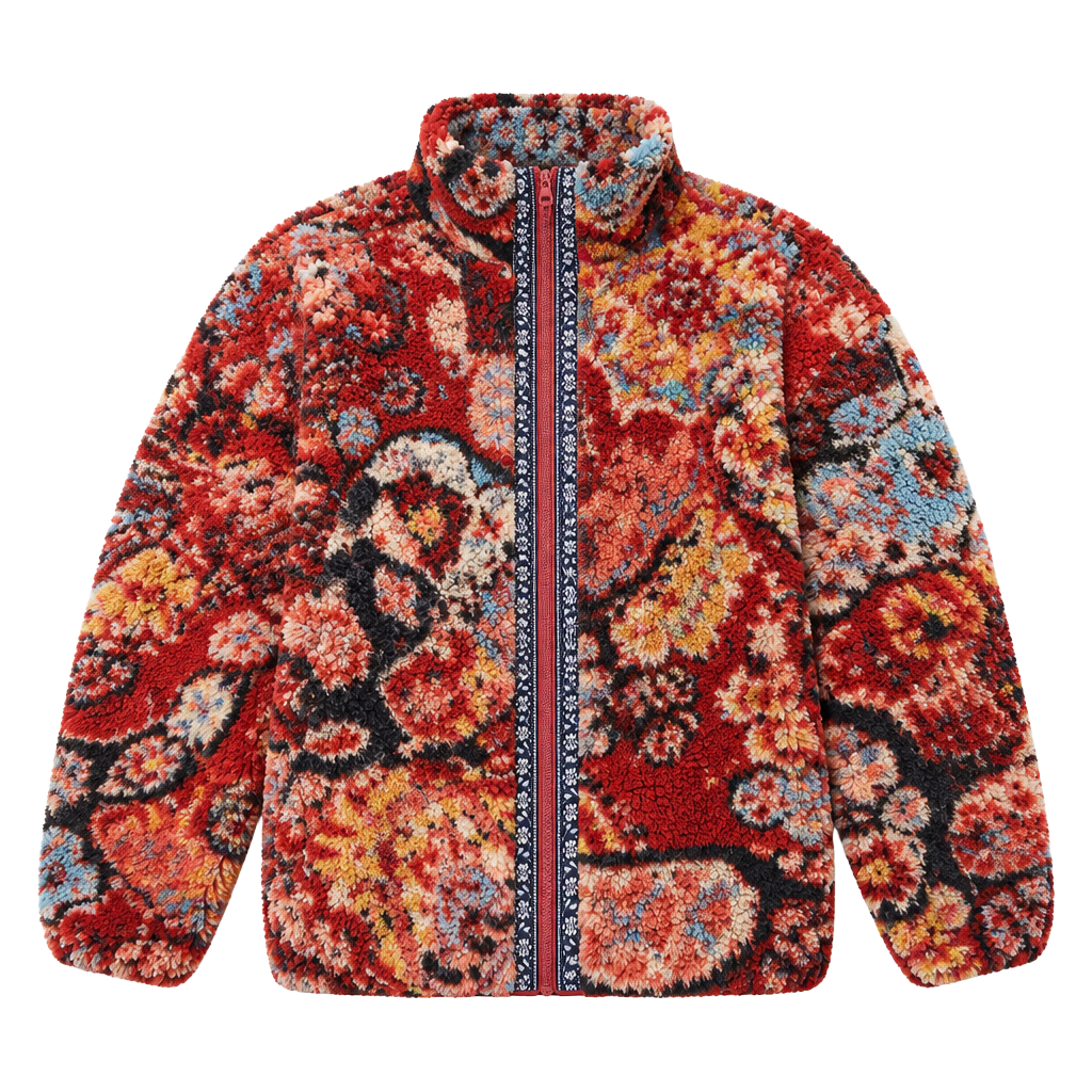 Urban Outfitters Printed Fleece Jacket Red Multi Size Medium NWT 1
