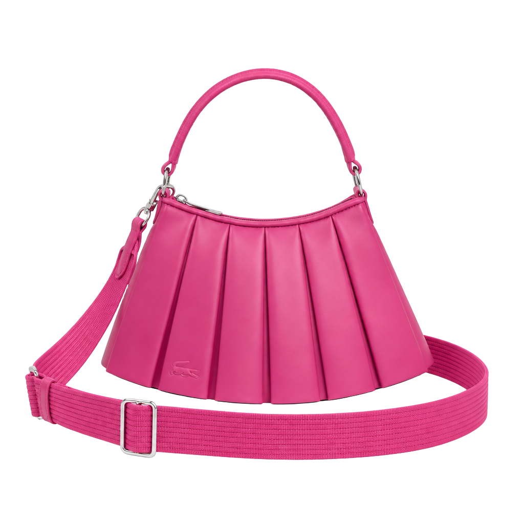Lacoste Small Lenglen Leather Bag Pink Pleated Shoulder Bag NWT 1
