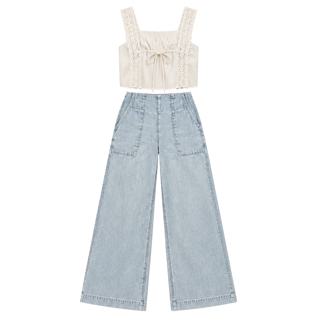 Free People Breezy Denim Pull On Jeans Medium Blue Wide Leg Pants Size Xsmall NWT 1
