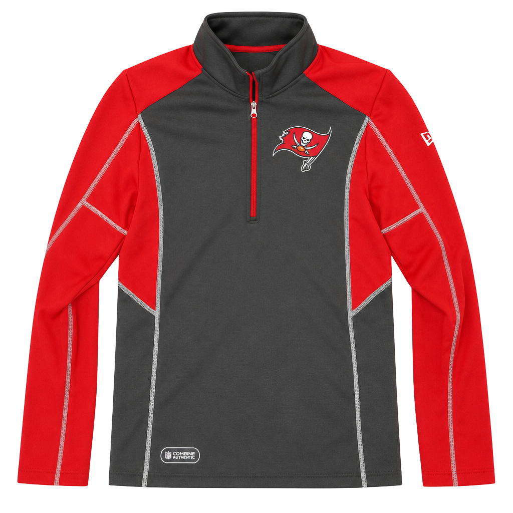 New Era Tampa Bay Buccaneers 1/4 Zip Pullover Size S Pewter Red Jacket 1