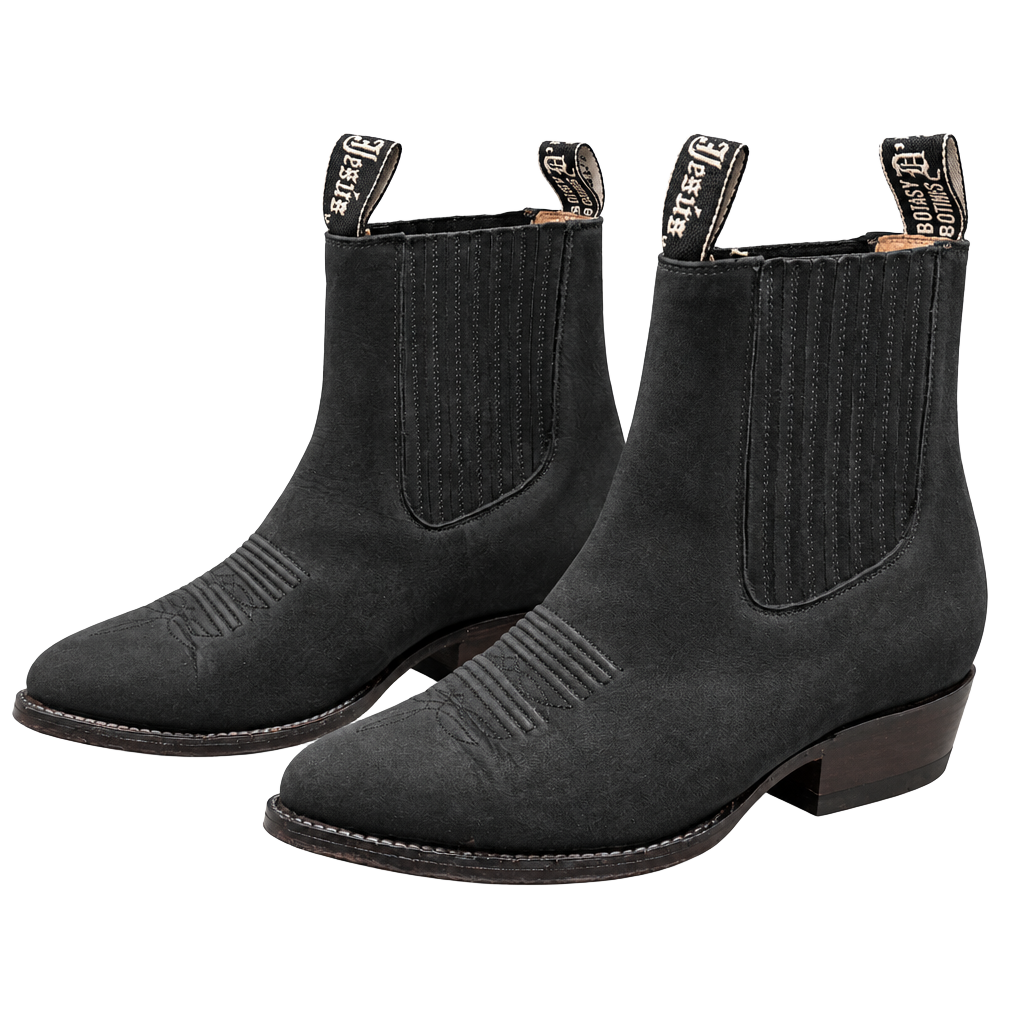 Botas Jaca Western Chelsea Boots Black Leather Pointed Toe Pull Tabs 1