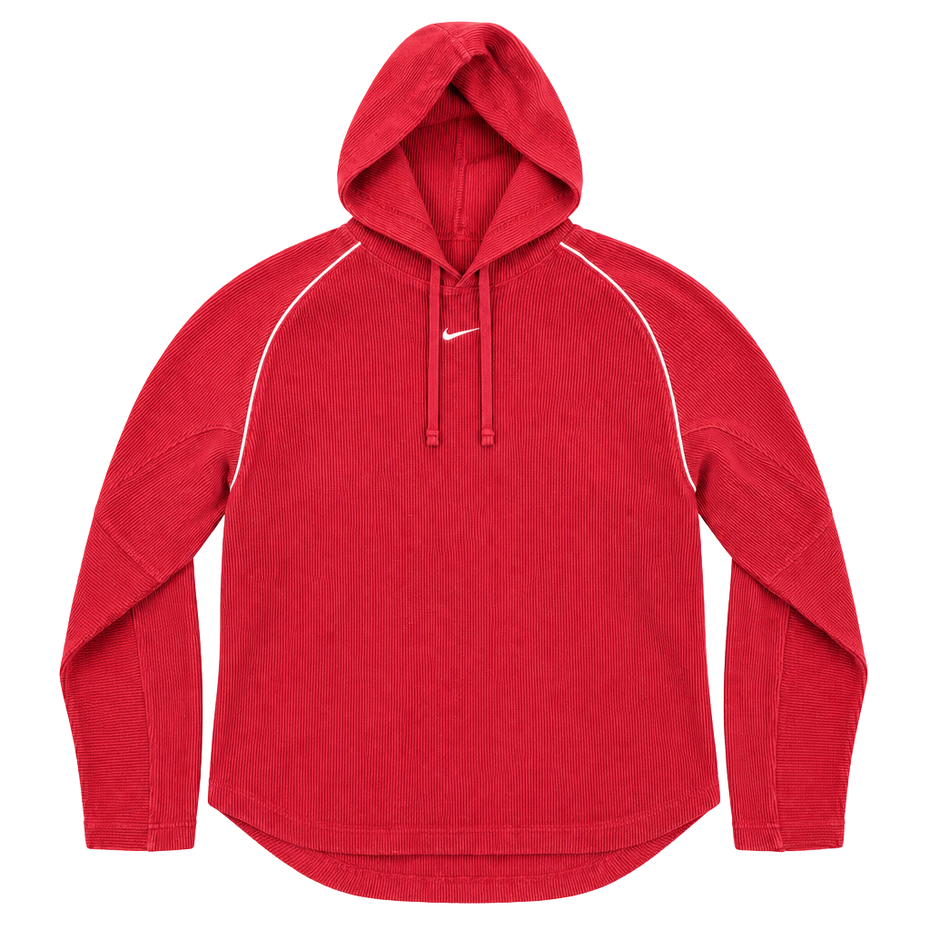 Nike Vintage Ribbed Hoodie Size L Red White Piping 1