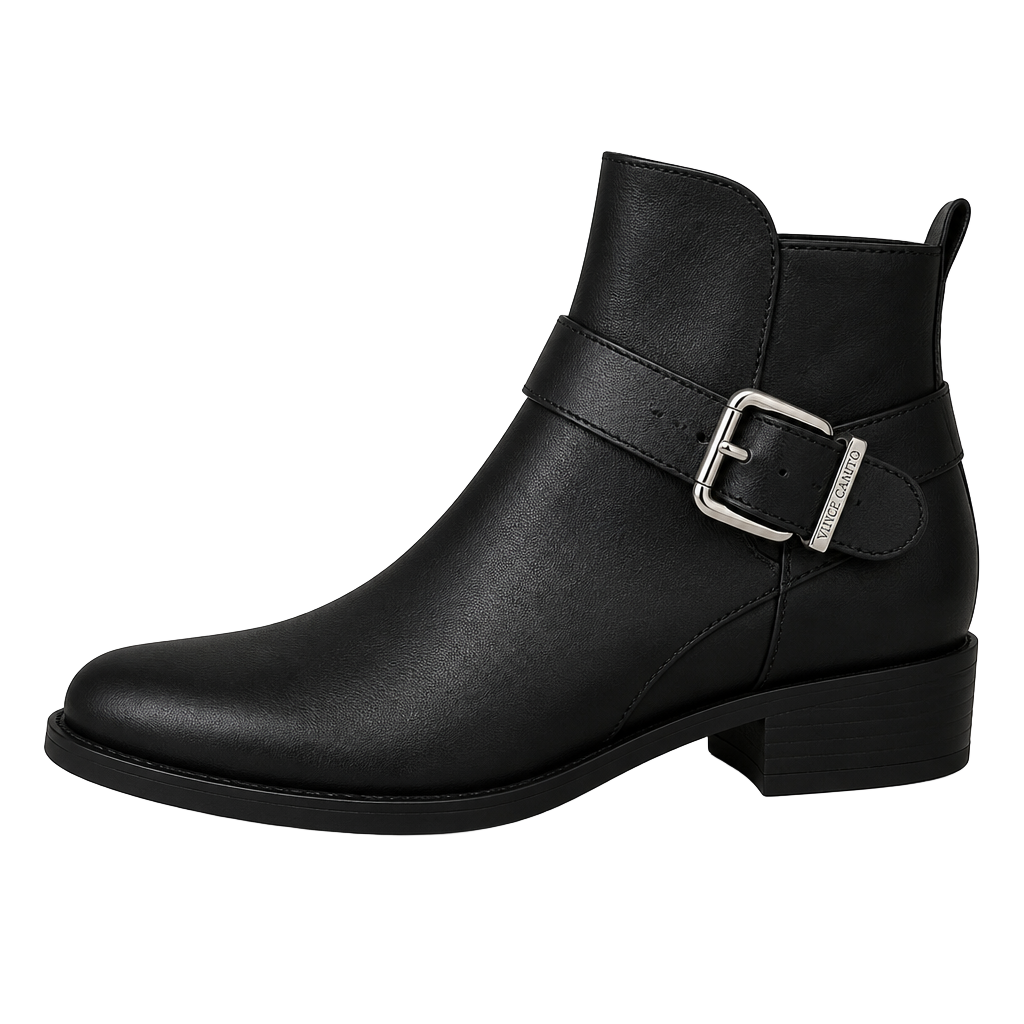 Vince Camuto VC-Romeo Black Leather Buckle Ankle Booties 1
