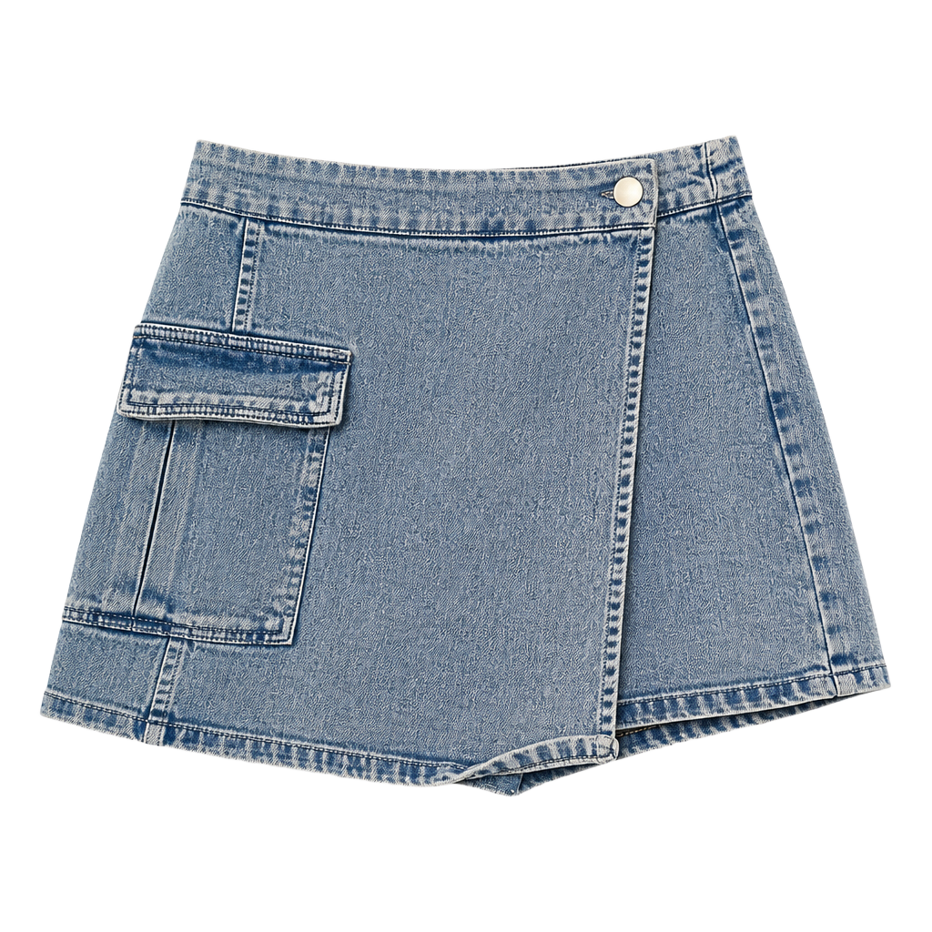 Flying Tomato Acid Wash Denim Wrap Cargo Skort 1
