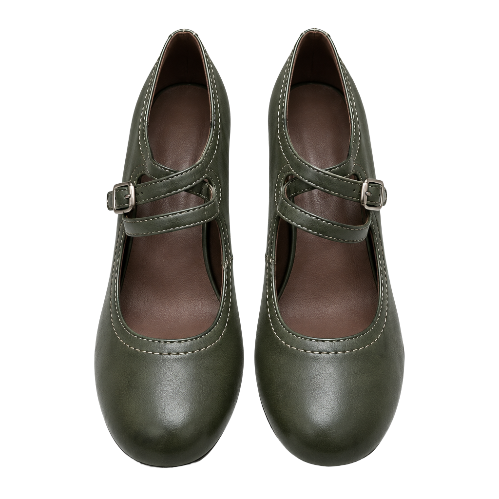 American Eagle Mary Jane Heels Green Leather 1