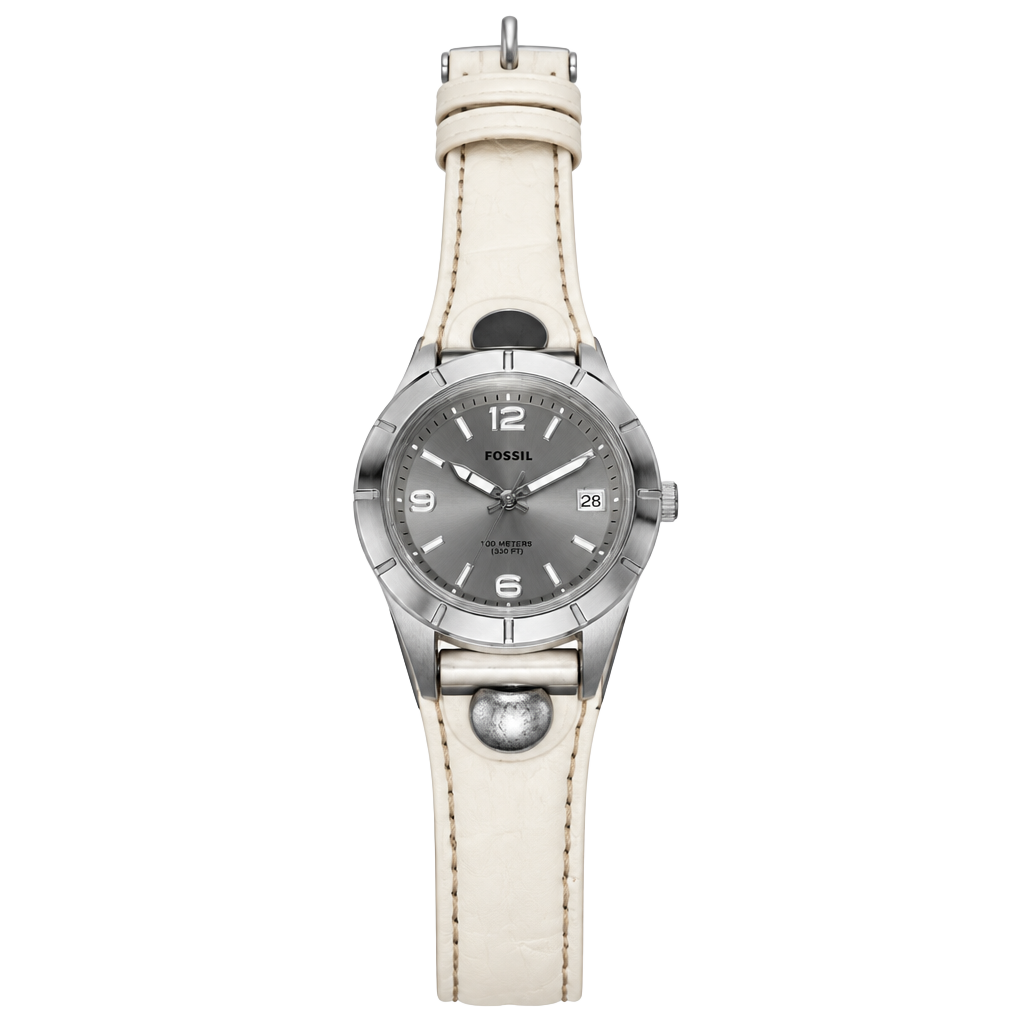 Athletic Works AW160BD Quartz Watch White Leather Band Silver Tone 1