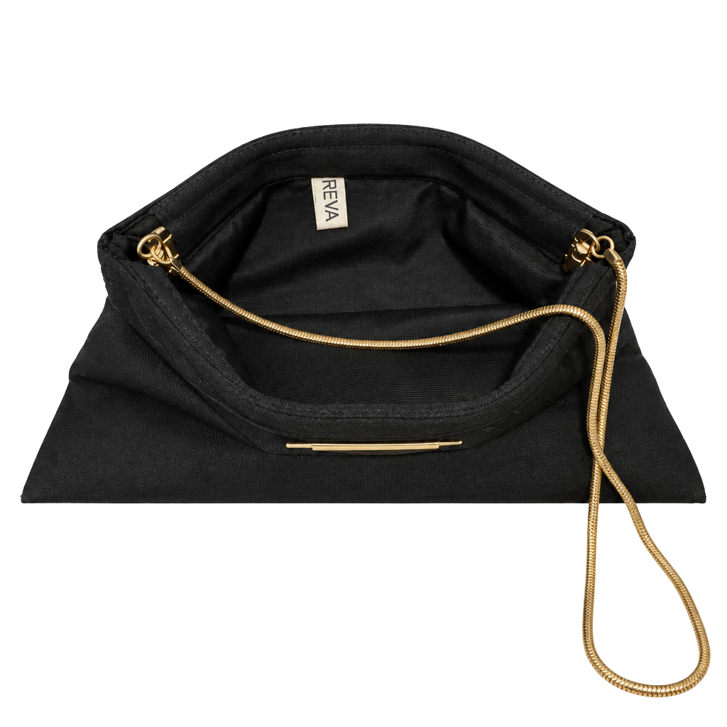 Reva Black Satin Clutch With Chain Strap 1