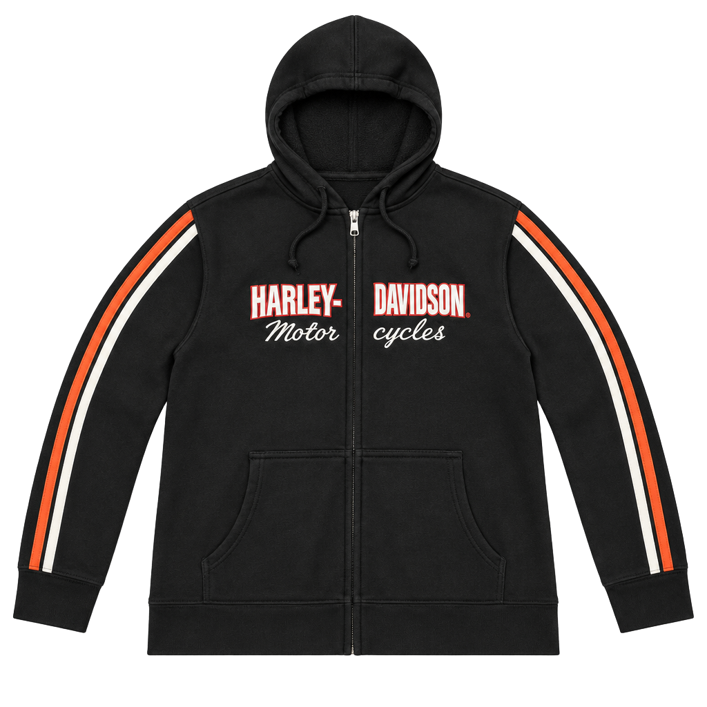 Harley-Davidson Zip-Up Hoodie Size 1W Black Orange White Striped 1