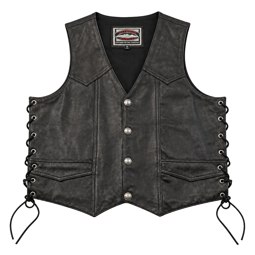 River Road Leather Vest Size L Black Biker Motorcycle 1