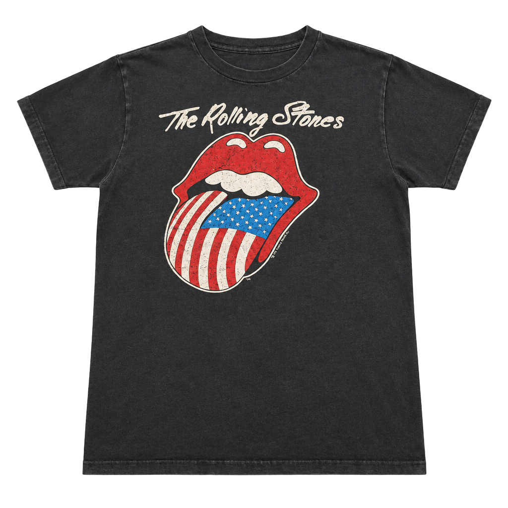 The Rolling Stones Vintage 1981 Tour T-Shirt Black American Flag 1