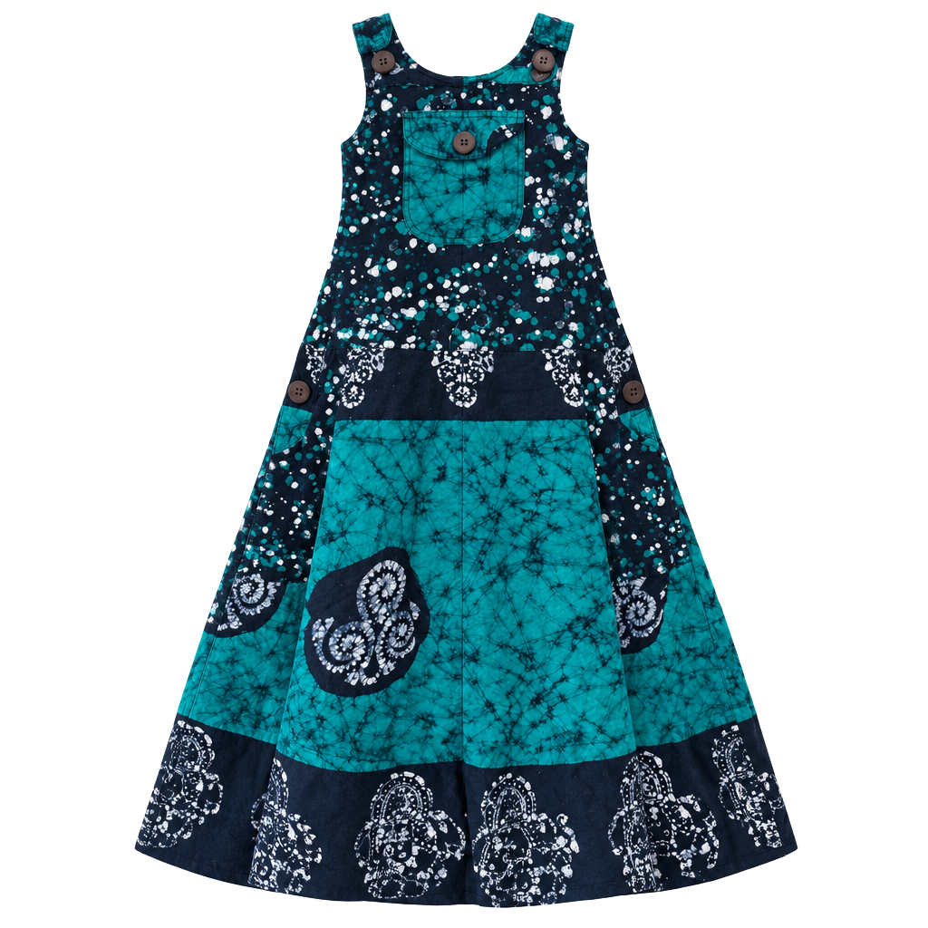 Gypsy Rose Tie Dye Cotton Overall Dress Maxi Skirt Blue Teal 1