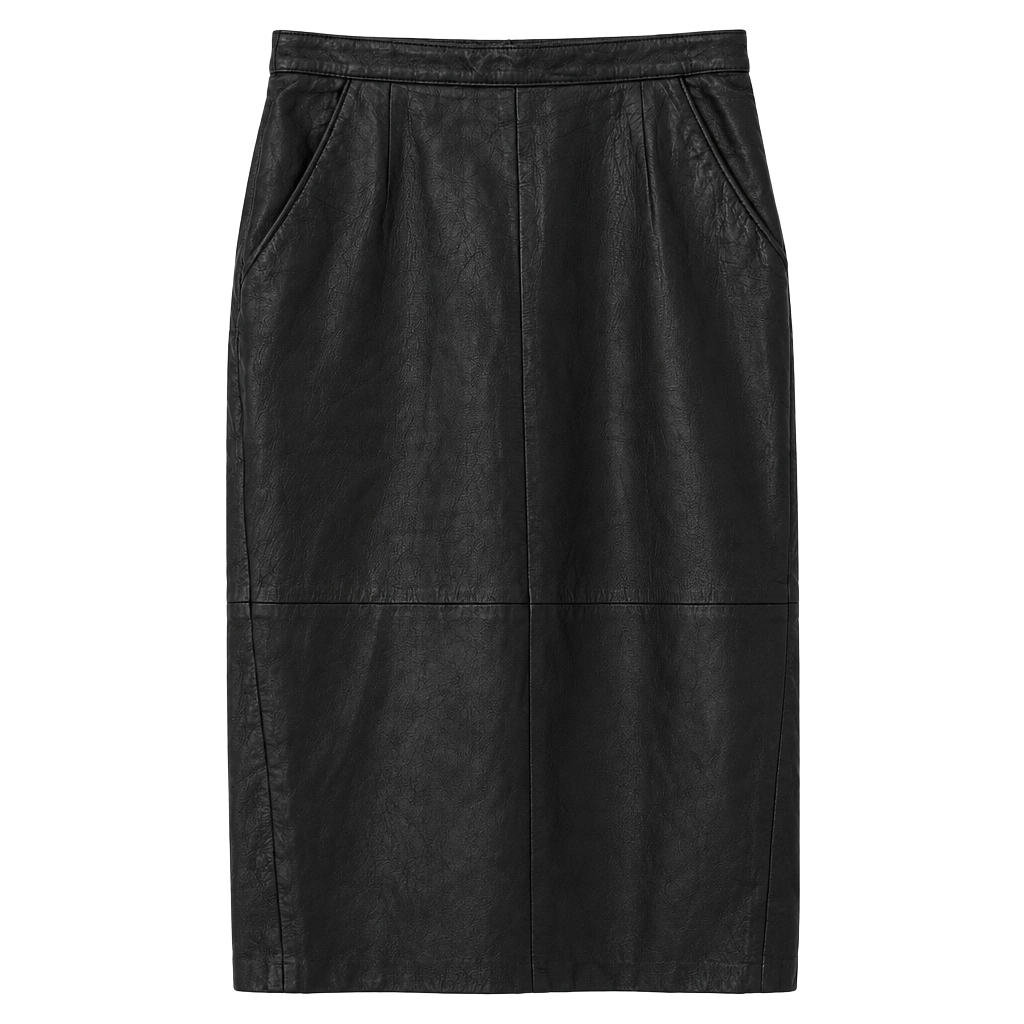 Vintage Black Leather Skirt Size 11 Pencil Midi 1