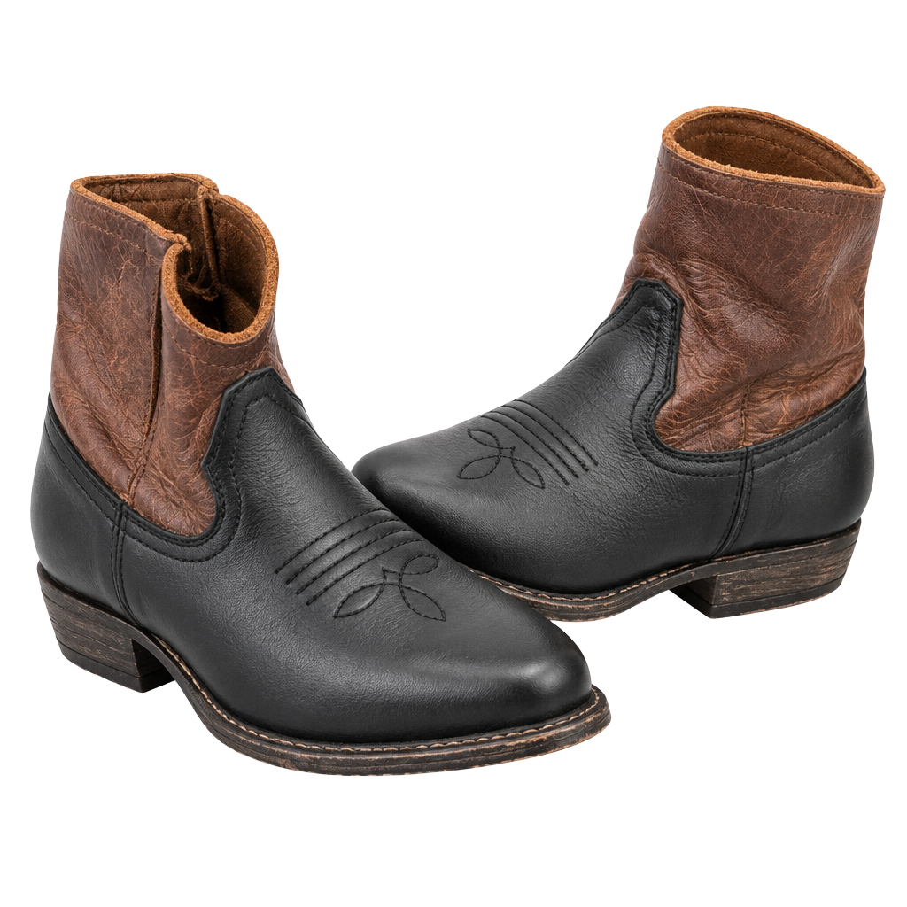 Frye Billy Cross Stitch Short Cowboy Heeled Booties Brown Black Women's Sz 5.5 B 1