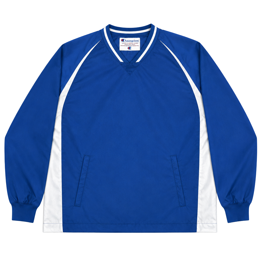 Champion Pullover Windbreaker Jacket Blue White V-Neck Medium 1