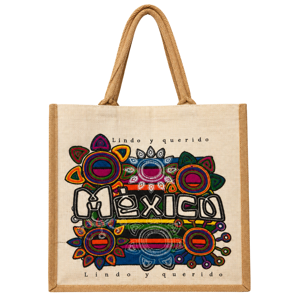 Britt Shops Mexico Lindo y Querido Jute Tote Bag 15x15 Multicolor 1