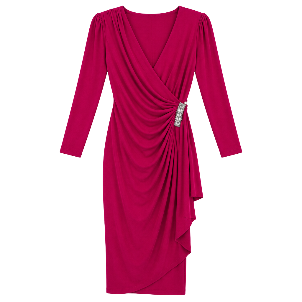 Vintage Tadashi Neiman Marcus Dress Size 12 Fuchsia Rhinestone Accent 1