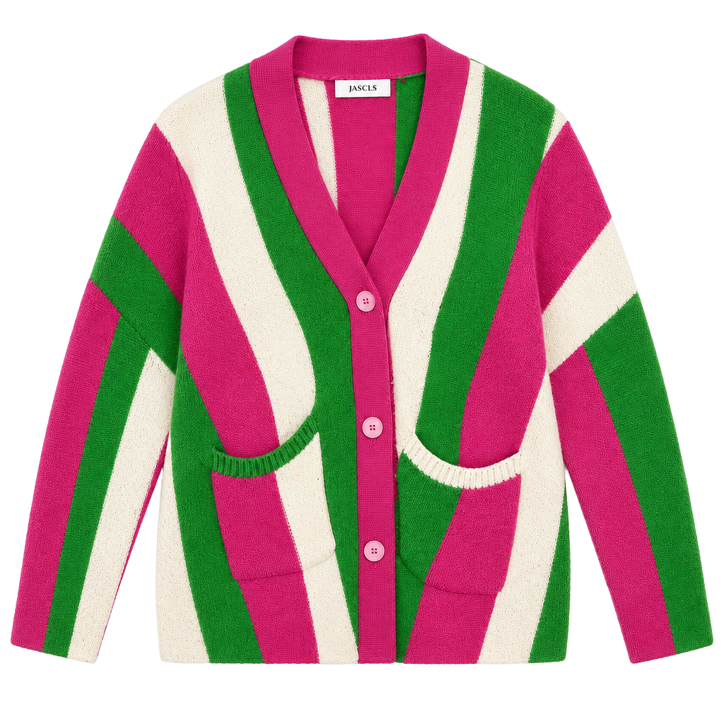 Jascls Striped Cardigan XL Pink Green White 1