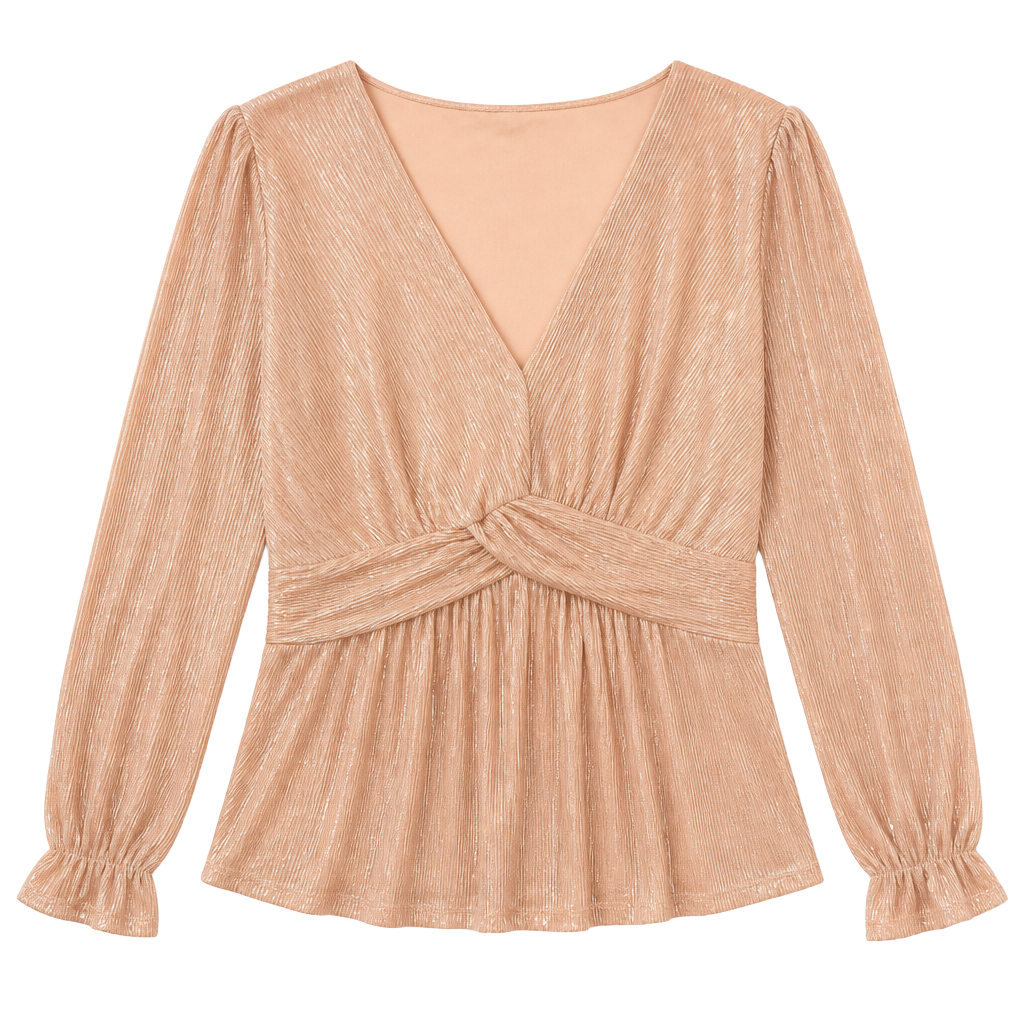 Maurices Women's Metallic Shimmer Long Sleeve V-Neck Twist Front Blouse Top Large 1