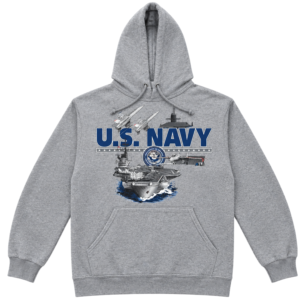 Jerzees US Navy Hoodie Size Small Gray Military Pullover Sweatshirt 1