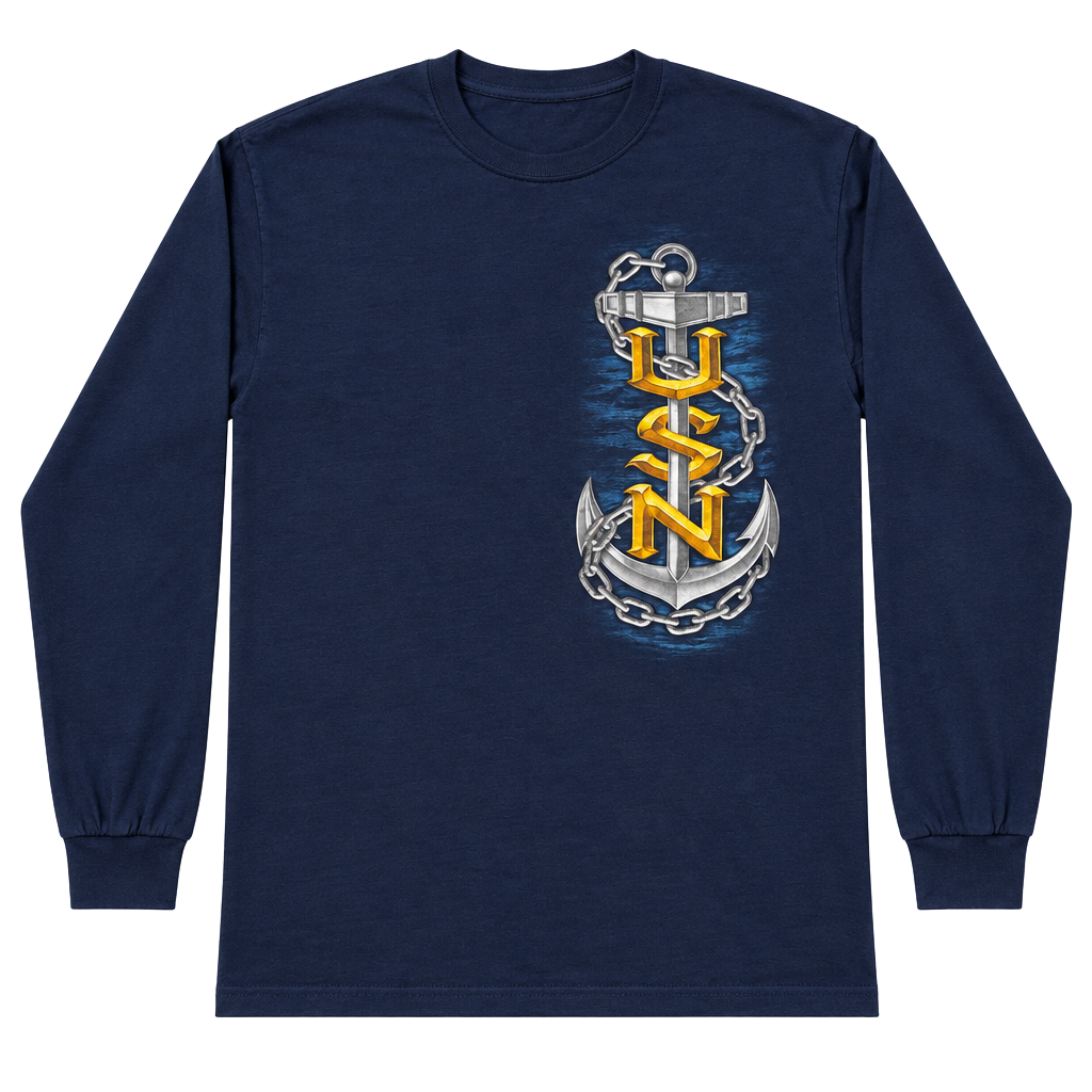 Gildan US Navy Long Sleeve T-Shirt Size M Blue Anchor Graphic 1