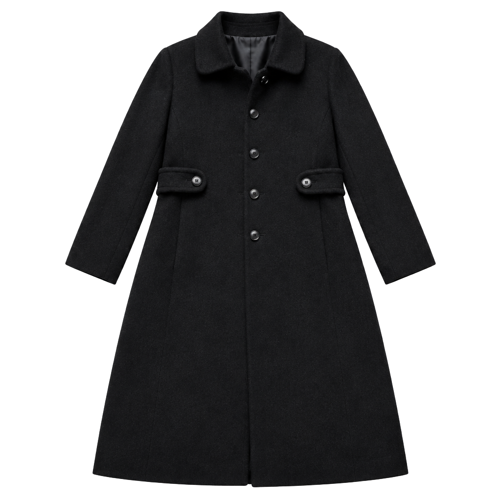 Larry Levine Wool Coat Size 8 Black Merino Long jacket. 1