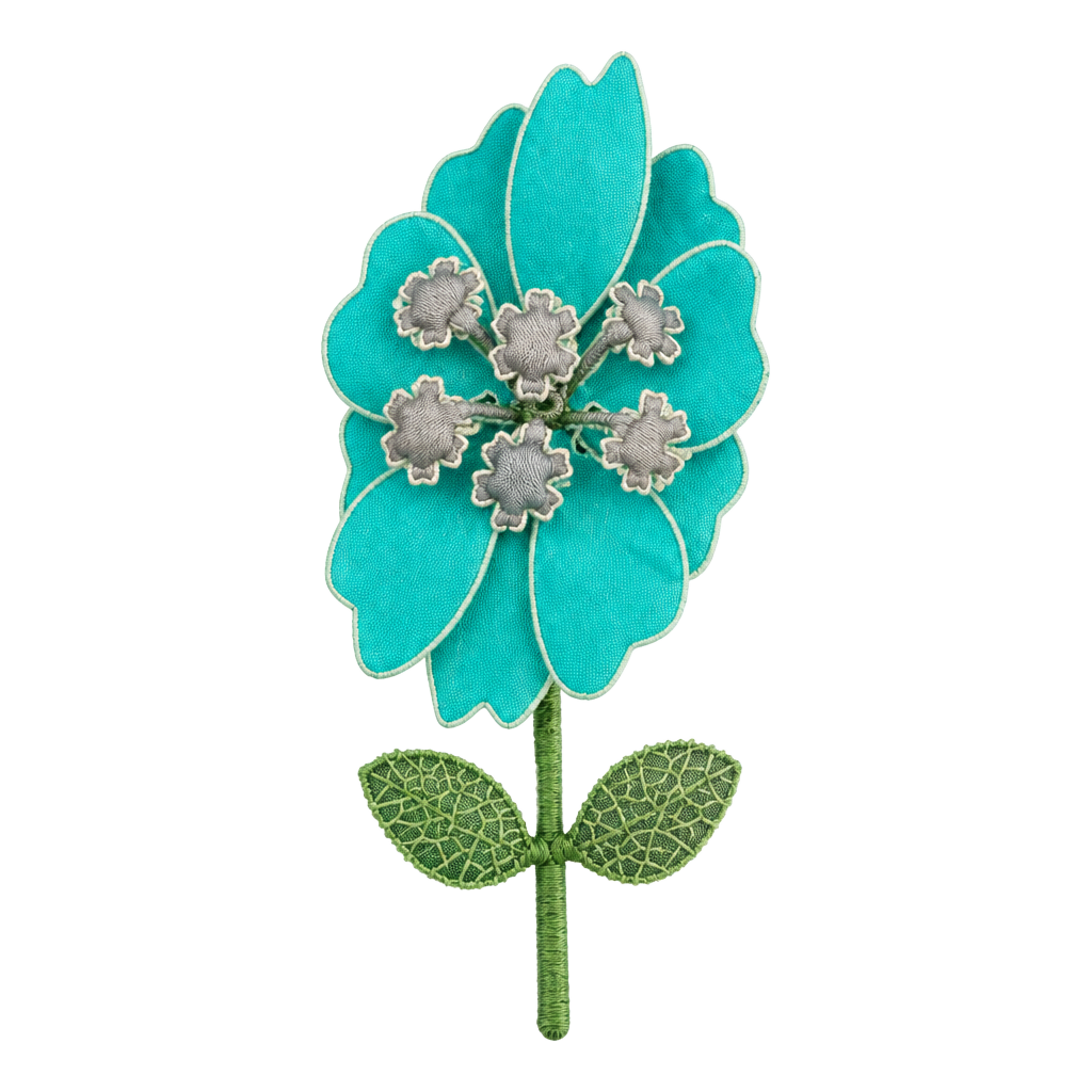 Vintage Mod Enamel Flower Brooch Turquoise Blue Green Stem 1