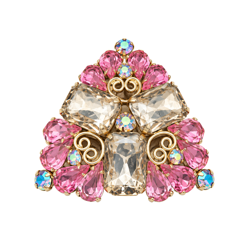 Vintage Rhinestone Brooch Pink and Clear Crystal Gold Tone 1