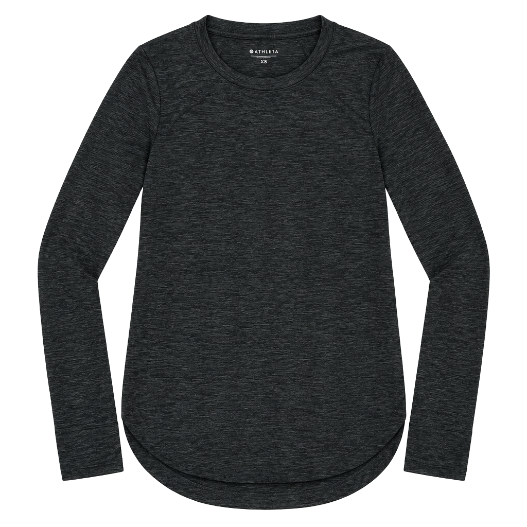 Athleta Uptempo Long Sleeve Tee in Charcoal Heather Grey with Thumbholes 1