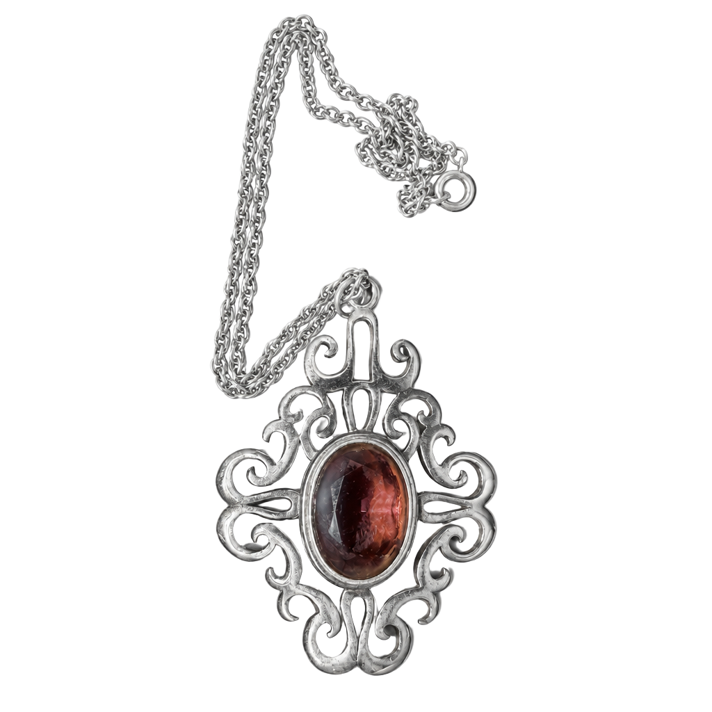 Sarah Coventry Royal Flair Pendant Necklace Silver Tone Purple Faceted Stone 1