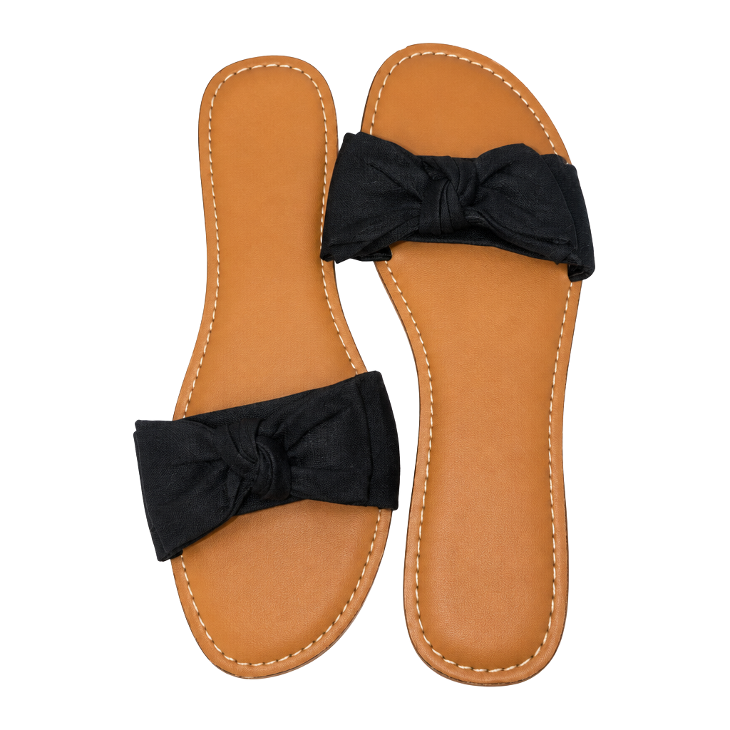 Time And Tru Bow Slide Sandals Size 8 Black Flat Open Toe 1