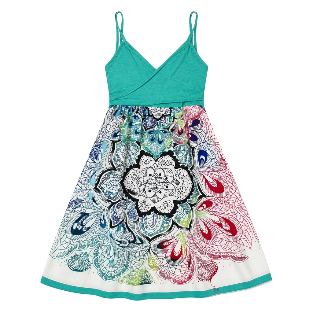 Woman’s Camisole Maxi Dress Teal White - multi colored Floral 1