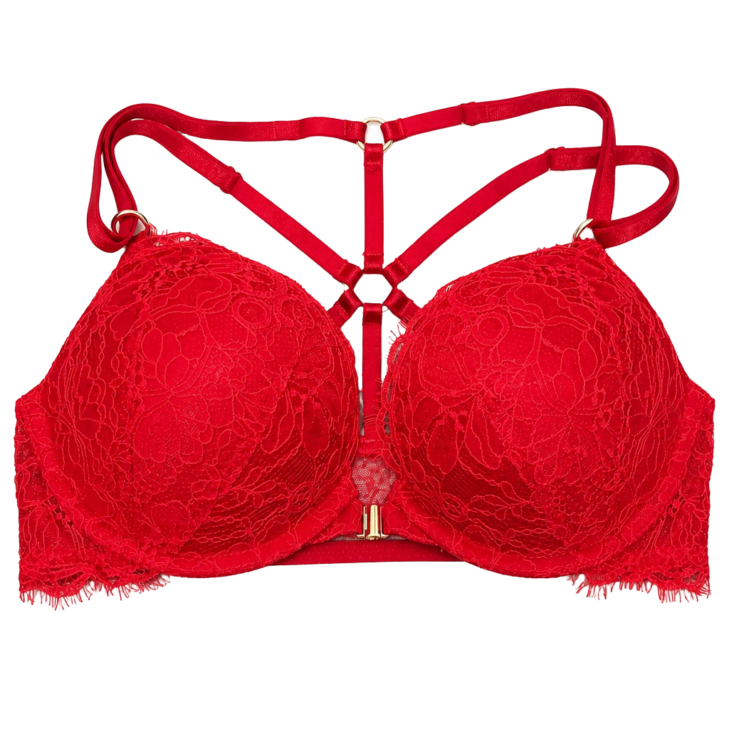 Victoria's Secret Bombshell Plunge Bra Size 34B Red Lace Push Up 1