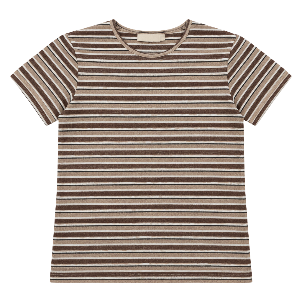 KappAhl Striped Short Sleeve T-Shirt Size 38/40 Brown Beige Y2K 1