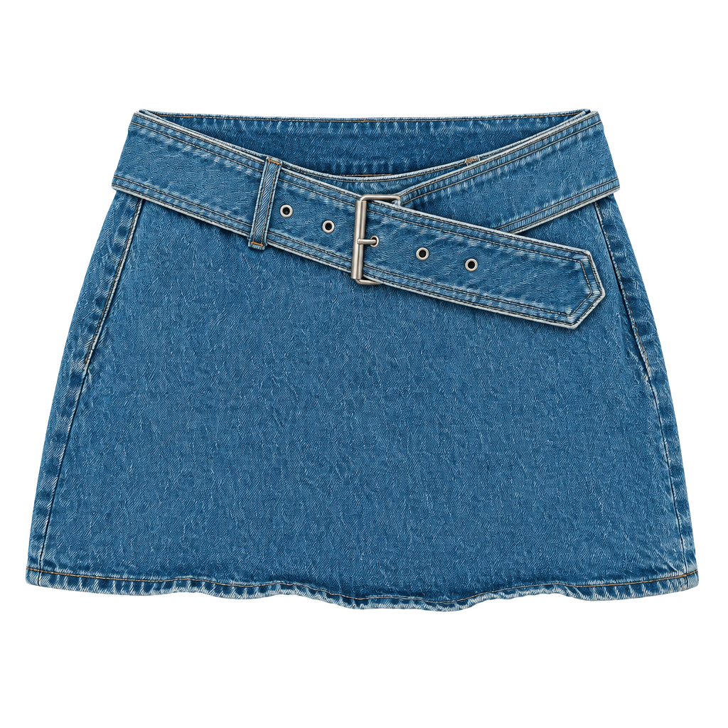 Mid Rise Belted Denim Mini Skort W Belt Detailing 1