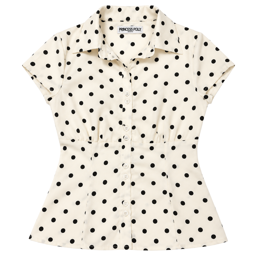 Princess Polly Cottesloe Blouse Size US 2 Cream Polka Dot 1