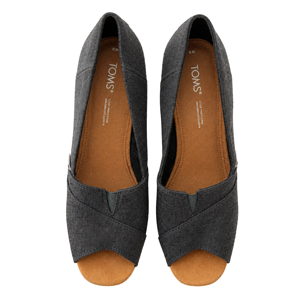 TOMS Women's Classic Canvas Open Toe Cork Wedge Sandals in Black 1