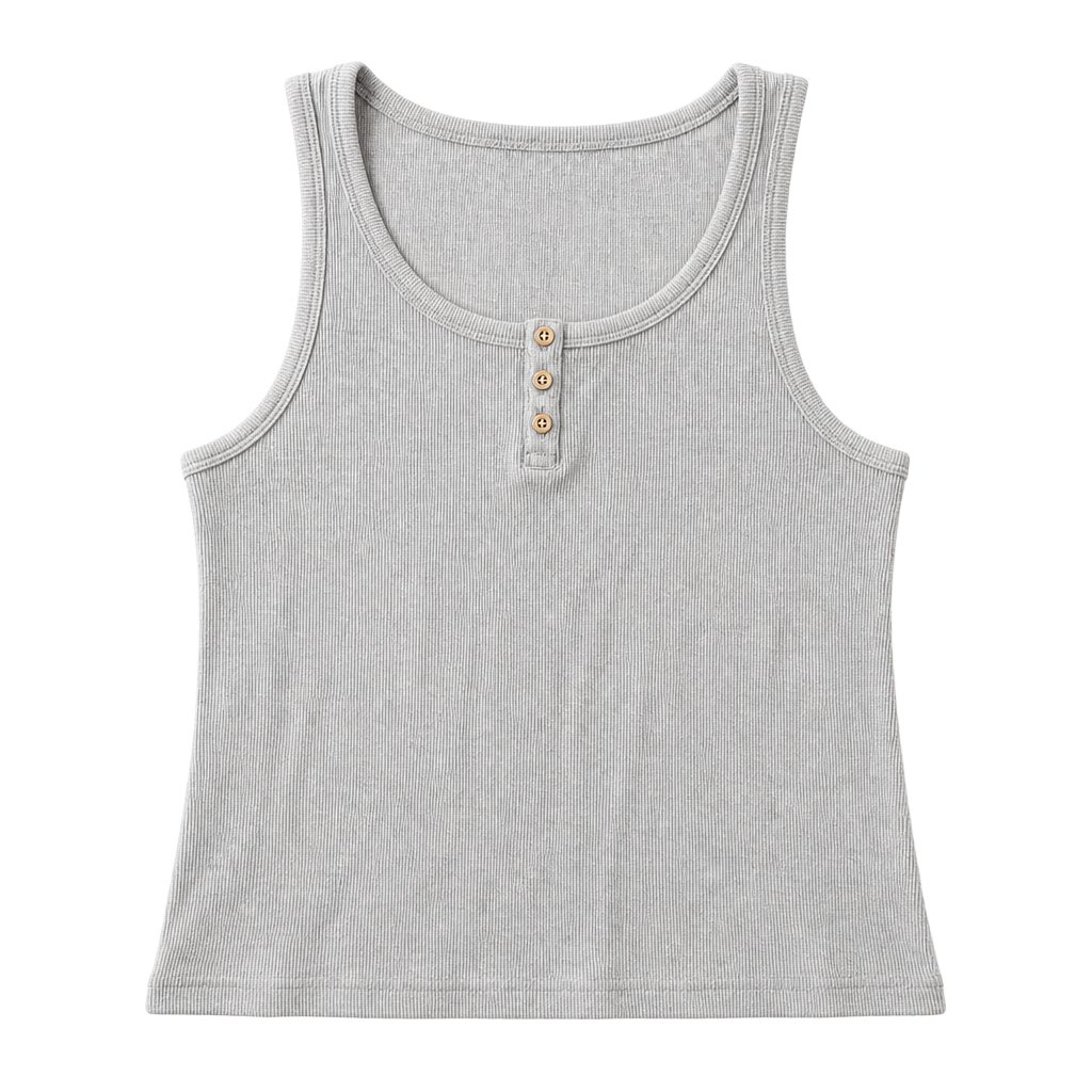 Women'secret Surf Club Gray Ribbed Henley Tank Top Size S 1