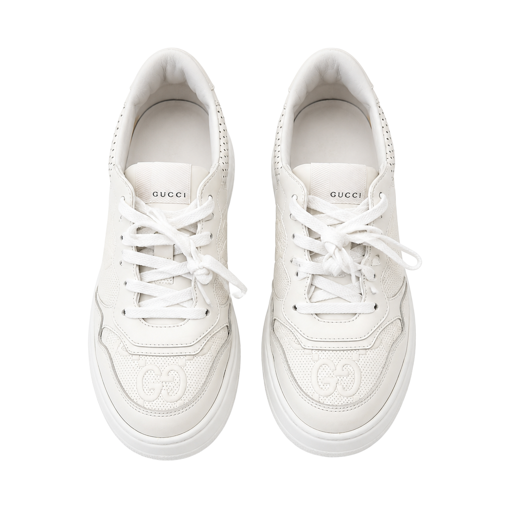 Gucci Chunky B GG Embossed Low Top Sneakers in White Leather 1