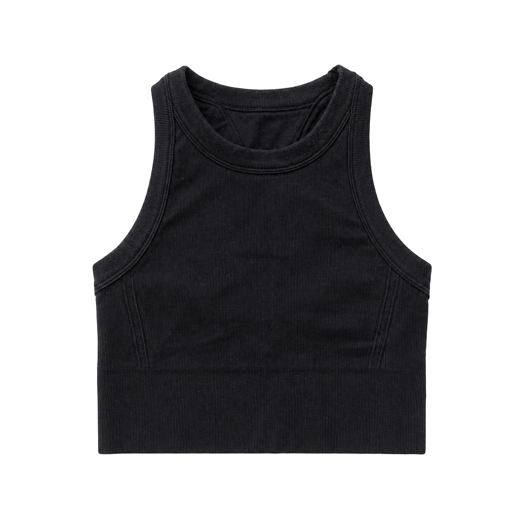 DSG Black Ribbed Seamless High-Neck Crop Top Tank 1