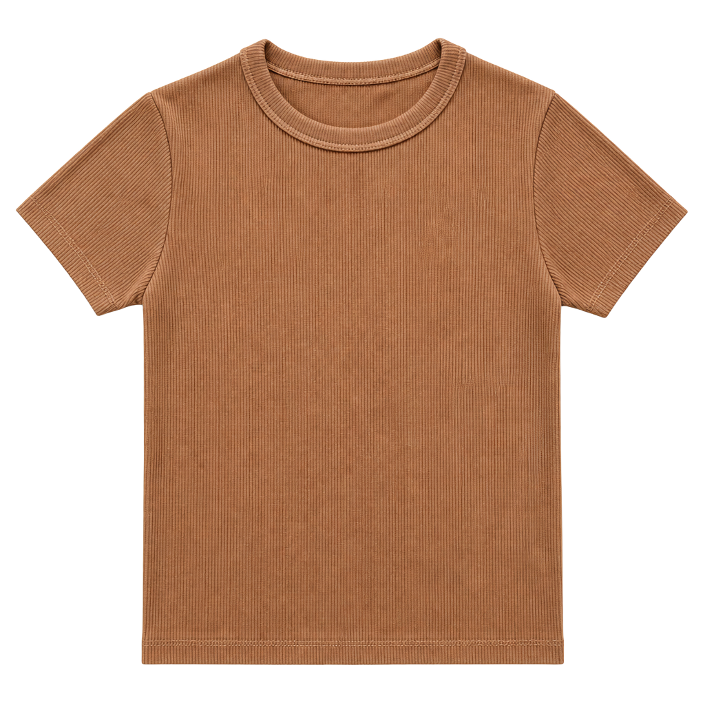 Zara Ribbed Short Sleeve T-Shirt Dark Tan Size L 1