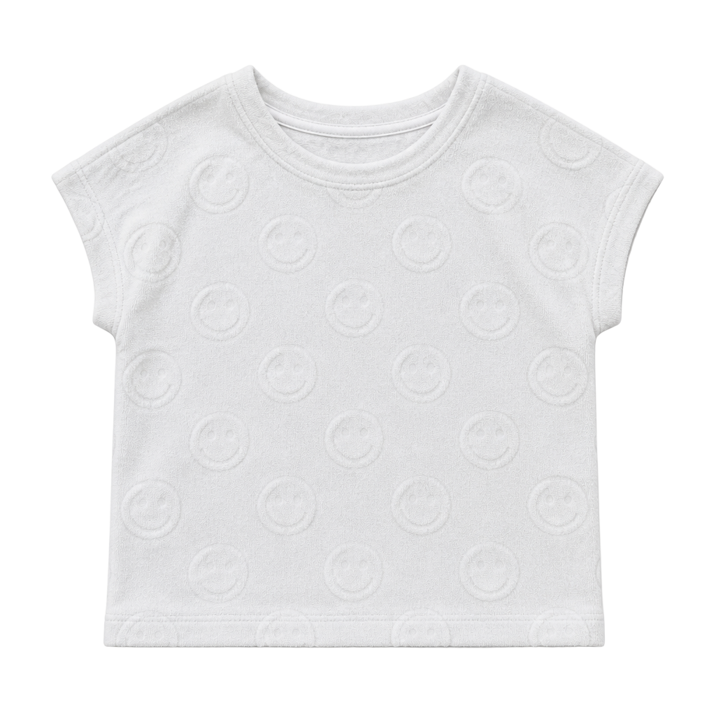 OFFLINE by Aerie White Terry Cloth Smiley Face Cropped T-Shirt Size M 1