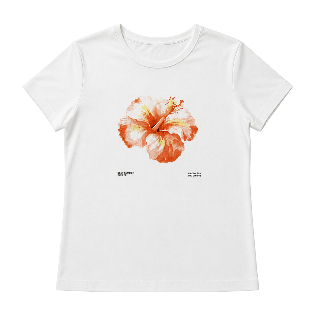 Bershka Hibiscus Flower Graphic White T-Shirt 1