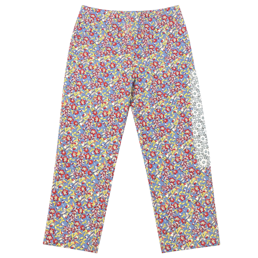7th AVENUE DESIGN STUDIO Red Blue FLORAL CROPPED Pant- stretch Women's Size 8-0112 1