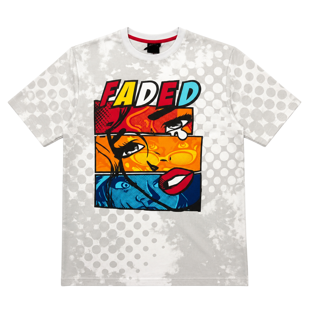 Contender Faded Pop Art Graphic Print T-Shirt White Cotton Crewneck 2XL-0047 1