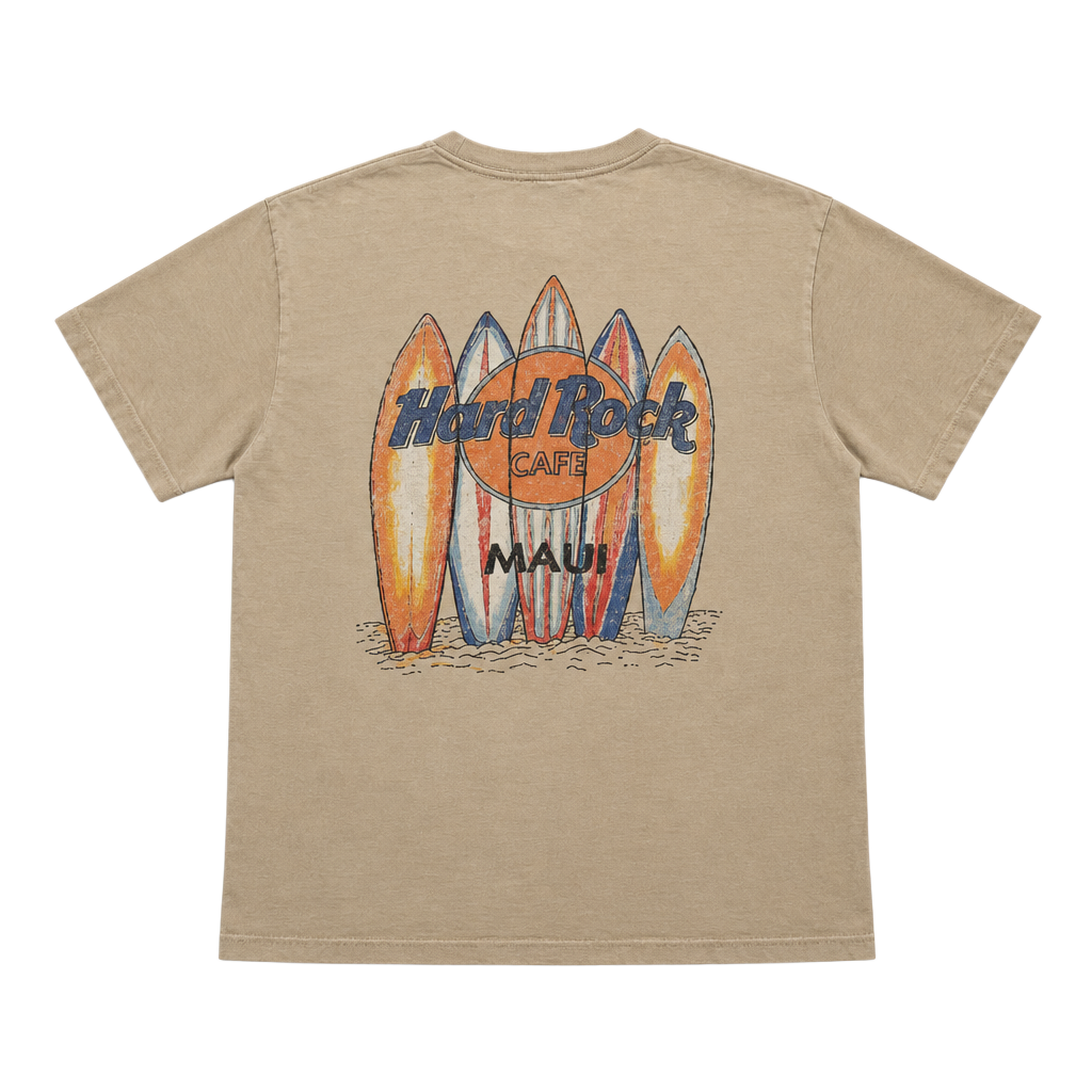 Hard Rock Cafe x Pacsun Vintage Maui T-Shirt Medium Tan Surfboard Graphic 1