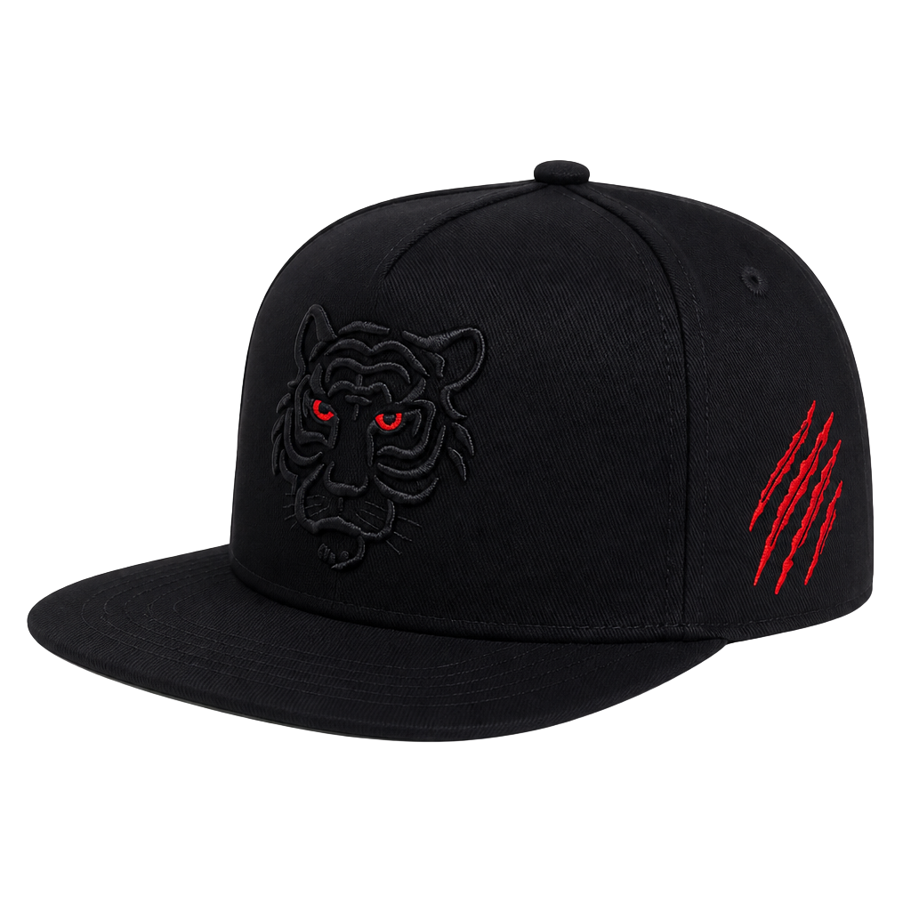 Black Tiger Embroidery Flat Peak Snapback Baseball Cap with Claw Scar 1