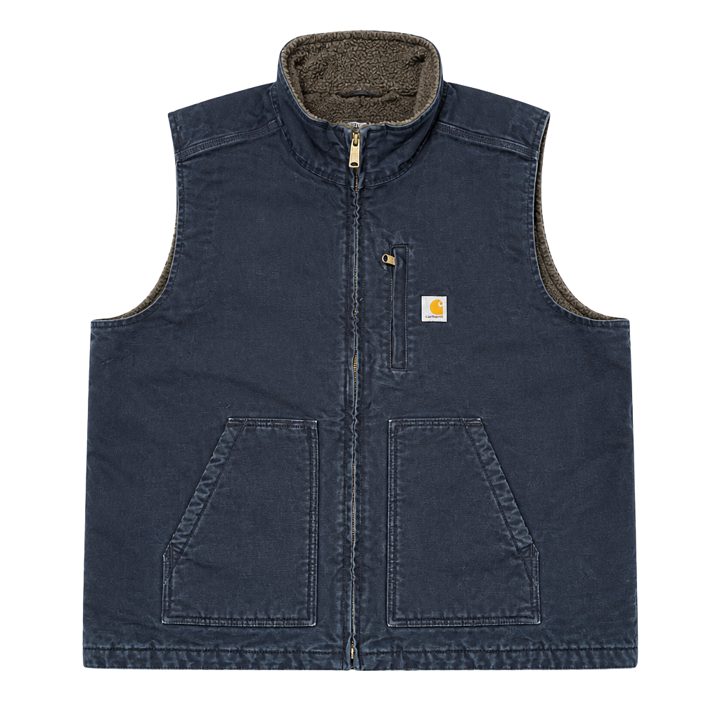 Carhartt Washed Duck Sherpa-Lined Mock-Neck Loose Fit Vest Dark Navy 3XL 1