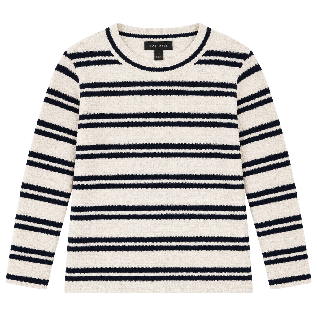Talbots Striped Top Size SP White Blue Knit Short Sleeve 1