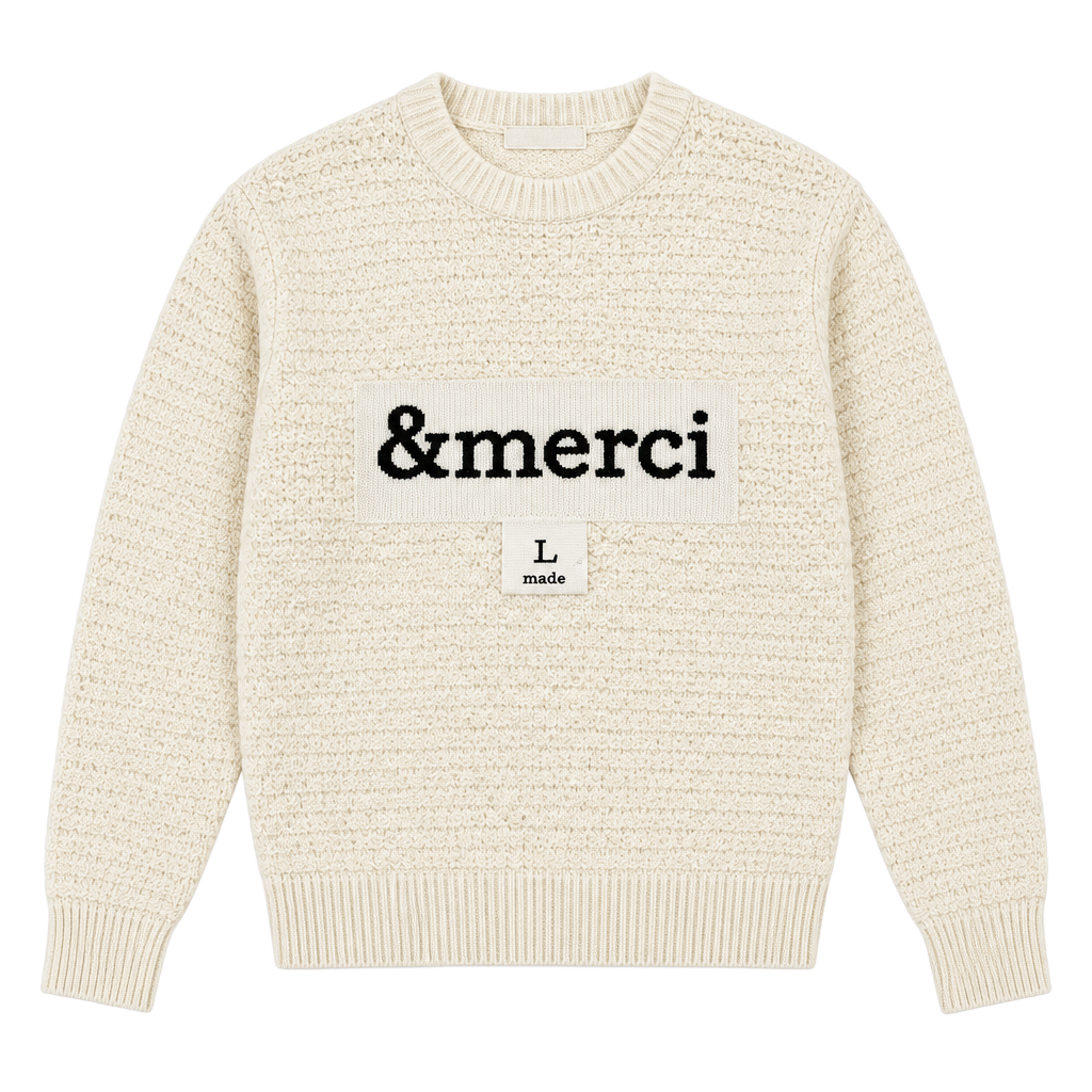 &merci Sweater Size L Cream Popcorn Pom Pom Knit Sleeve Crewneck 1