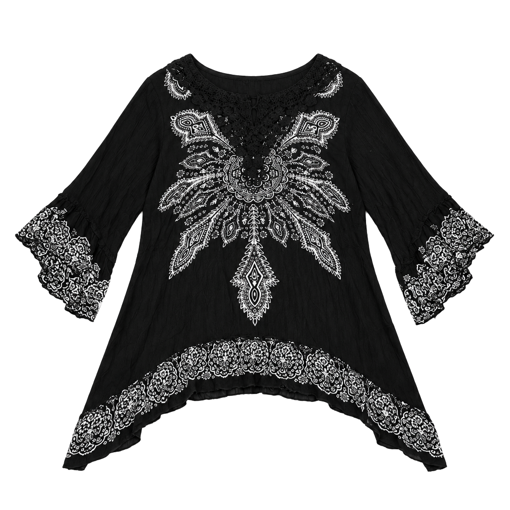 Greater Good Blouse Black White Paisley Size L 1